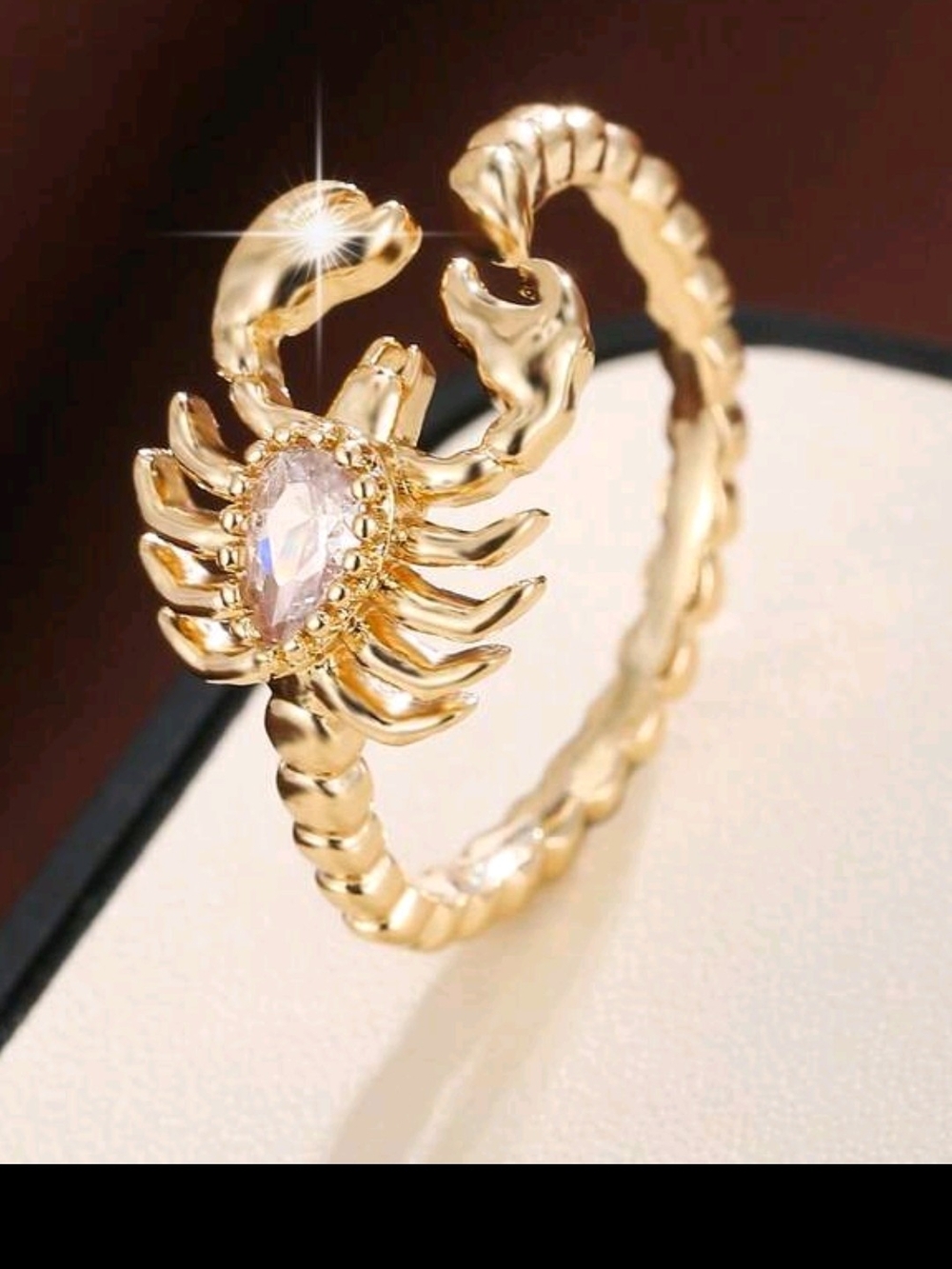 Gold Scorpion Ring with Pink Crystal Accent
